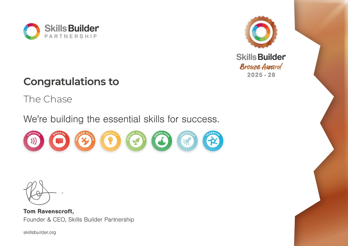 The chase bronze award certificate